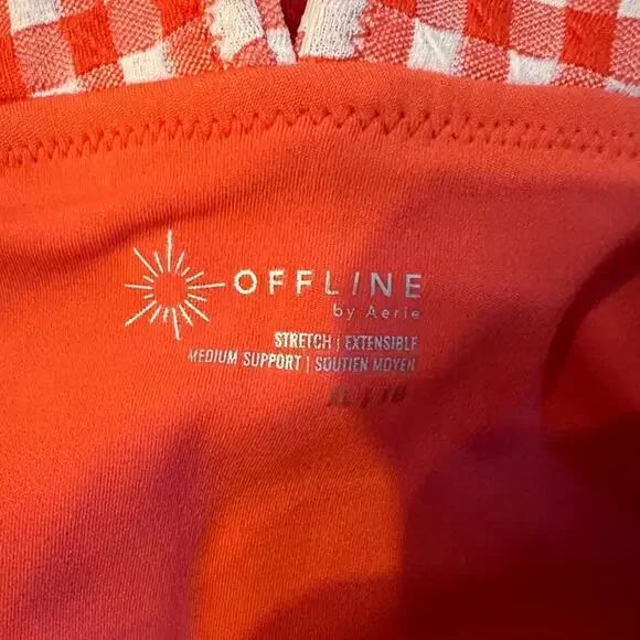 Offline by aerie Red & White Gingham Square Neck Crop Top Shelf‎ Bra Sz XL NEW - Picture 5 of 8